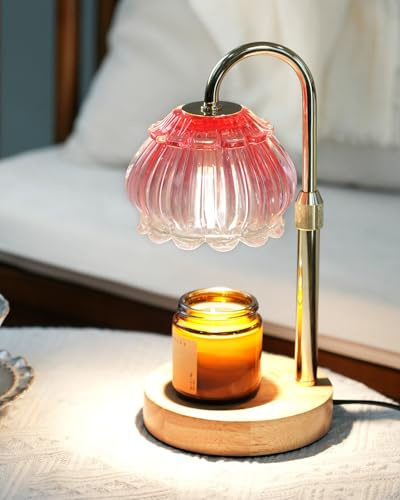 HAIDOLIANG Scented Candle Warmer Lamp with Timer, Adjustable Height & Stepless Dimmable，Gifts (Pink Bellflower)