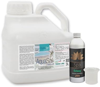 HydroSal Set AquaSal Natural 3 l + Duft Extasy Spa 250 ml + Dosierbecher, geruchsarme Mischung aus Mineralsalzen, für Spa Whirlpool und Pool und aromatischer Duft Balsamica