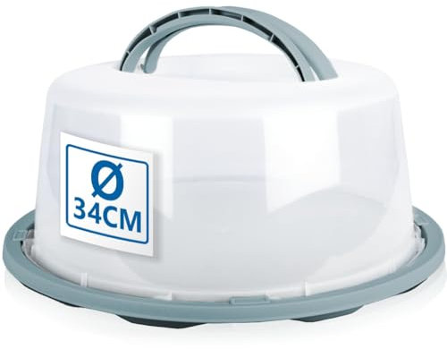 Stimo Kuchen Transportbox rund mit Tragegriff Tortenhaube Kuchenbehälter mit Klickverschluss (Pastell-Blau)