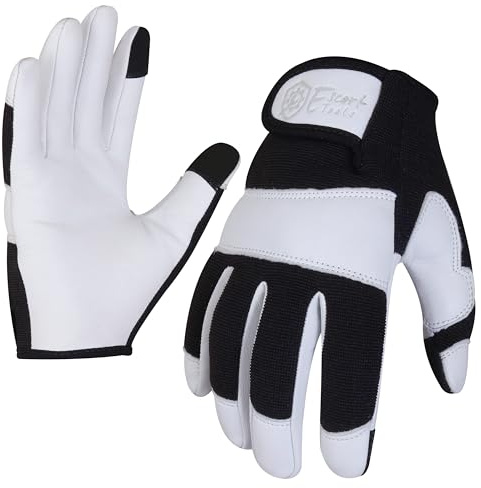 Escort Tools® Heavy Duty Leather Gardening Work Gloves, Thorn Proof, Touch Screen, Utility Safety Working Gloves Breathable, Tear Resistant, High Dexterity Mechanic Gloves Unisex (Black, L)