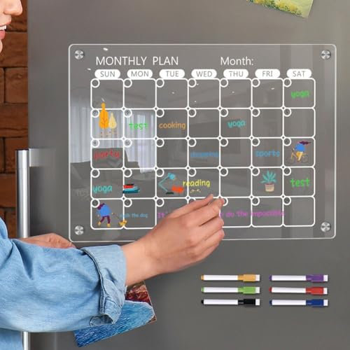Lavagna riutilizzabile in acrilico con magnete da frigorifero per pianificazione familiare, gestione delle attività e pianificazione dei pasti, con funzione facile da pulire (grande)