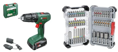 Bosch Home and Garden Bosch Akku Schlagbohrschrauber EasyImpact 18V-40 (1 Akku 2,0 Ah, 18 Volt System, im Koffer) + 43x Extra Hard Schrauberbit-Set, 43‑tlg. (197 x 110,5 mm, Professional Zubehör)