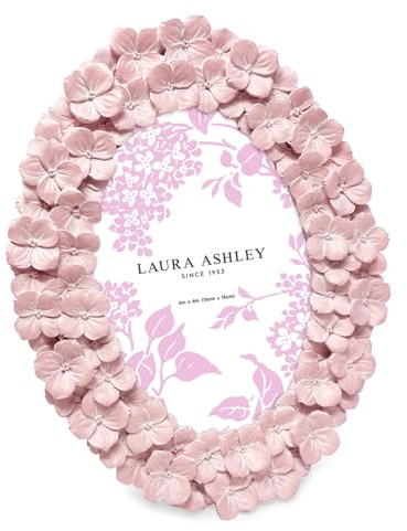 Laura Ashley 4x6 Blush Hydrangea Flower Textured Hand-Crafted Resin Oval Picture Frame with Easel & Hook, Tabletop & Wall Display, Decorative Floral Design Home Décor, Art, Photo Gallery (4x6, Blush)