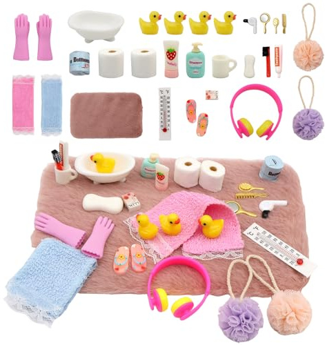 Wichtel Zubehör 28 Pcs, Miniatur Wichtelzubehör Bade-Set Für Puppenhaus, Puppenhaus Zubehör - Badeset für das Puppenhaus Ihres，Perfektes Weihnachts - und Feiertagsgeschenk