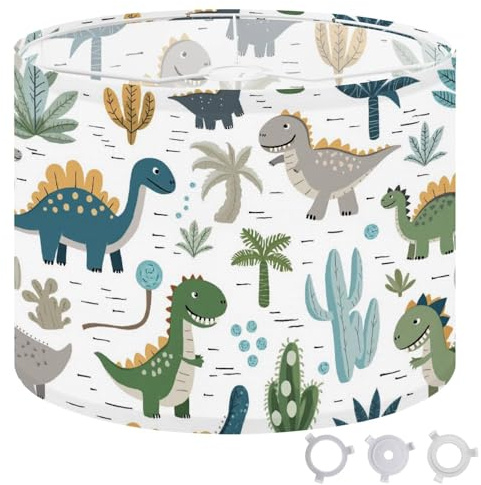 Round Drum Light Shade Dinosaur Baby boy Seamless Sweet Dino Palm Cactus Scandinavian Cute Large Lampshades for Ceiling Lights Table Floor Lamps Easy Assembly Replacement Lamp Shades Spider Fitter