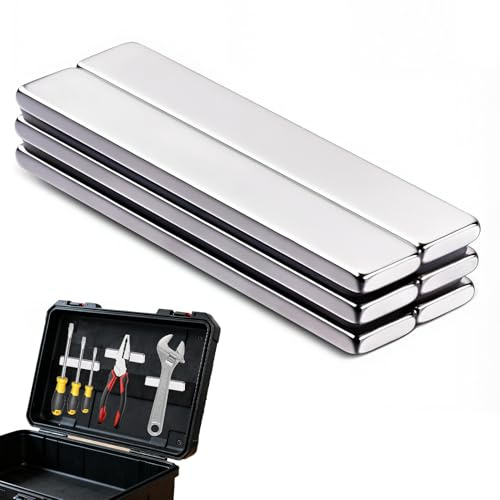 6PCS Strong Magnet, Neodymium Magnets, Bar 60 x 10 x 3 mm with Double-Sided Adhesive, Flat Magnets for Multi-Use, Powerful Magnetic Strips for Whiteboard, Crafts and Household Projects