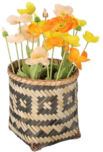 EPIGEIST Corbeille à Papier Tissée En Bambou 20 Cm x 20 Cm, Panier De Fleurs Tressé En Matériau Naturel, Multifonction Pour Rangement Et Décoration Intérieure, Usage Maison Salon Bureau