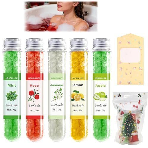 Weihnachtlicheser 5er Badesalz-Geschenk-Set,mit Gelbe Weihnachtsmann-Karte,Handgefertigte Bade Salz Geschenk Set, Geburtstagsgeschenke Weihnachtsgeschenke für Freundinnen Mütter Frauen Mädchen