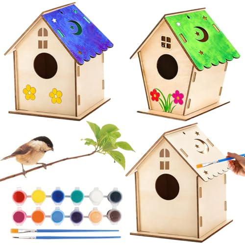 EPFUL Kit casetta per uccelli,2 pezzi,per bambini,casetta per uccelli da dipingere,set di artigianato in legno,set di artigianato fai da te per feste di compleanno per bambini,per bambine,bambini