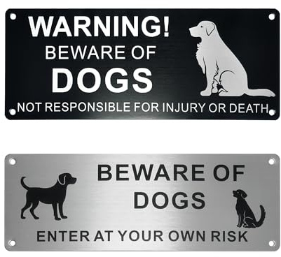 2PCS Beware Of The Dog Sign Aluminium Warning Signs | Suitable As Beware Of The Dogs Sign Outdoor Gate And Dog Warning Signs For Fences, Gardens And Entrances