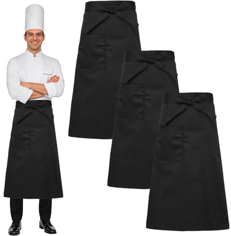 3 Pezzi Grembiule Sala Ristorante, Grembiule Cameriere Nero per Uomo Donna, Mezzo Grembiuli da Cucina con Tasche per Chef, 69x68cm, Grembiuli Barman, Catering Aprons per Bistrot, Bar, Caffè，Giardino