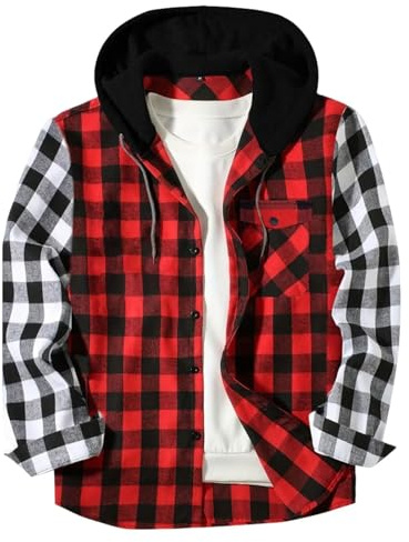 Camisa de hombre a cuadros de manga larga para traje regional, corte regular, camisa de ocio ligera, camisa informal a cuadros, camisa de trabajo con capucha, camisa de leñador, camiseta informal con