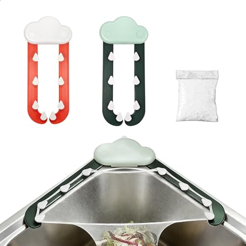 2 Stück Sieb für Spülbecken, Spülbecken Sieb mit Saugnapf, Spülbeckensieb mit 100 Filter, 2 in 1 Multifunktionales Spülbecken Organizer für Waschbecken Gemüse Obst Küchenreste, Grün und Orange