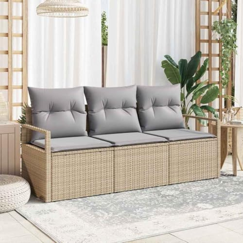 Ordellia Garten Sofa Set 3-teilig, Beige Poly-Rattan, Modulares Outdoor Loungeset mit Kissen, UV-beständig
