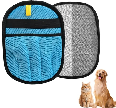 Hernin 2 Stück Pet Hair Remover Katzenhandschuh Doppelseitige Fellpflegehandschuh Elektrostatischer Hundehaare Haarentfernungshandschuh Tierhaarentferner Handschuh (Himmelblau)