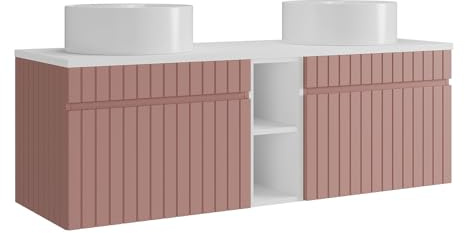 Vente-unique - Doppelwaschtisch Satara -L 140cm x B 46cm x H 46cm- MDF - puderrosa, weiß