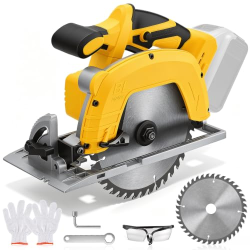 Cordless Brushless Circular Saw for Dewalt 18/20V Battery, Bare Tool | 3600RPM brushless motor, 65mm max depth at 90°, Tool-free bevel, Double safety switch; blade included, NO battery