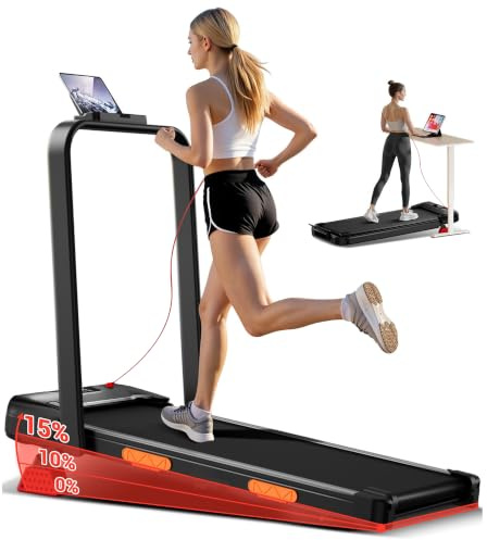 LONTEK Laufband für Zuhause klappbar, Laufband mit Steigung für Zuhause 15%, kompaktes Walking Pad mit Steigung max. Belastung 136 kg, Fernbedienung