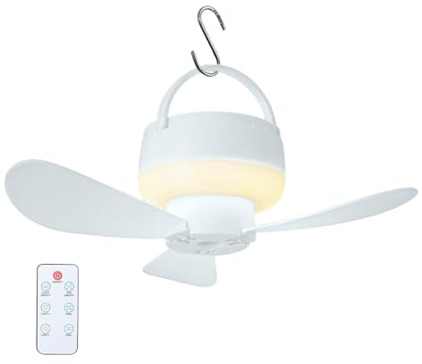 Ventilador De Techo USB - Luz De Control Remoto De 3 Velocidades 1800 MAh Con Batería | Ventilador De Camping Móvil Colgante | Para Dormitorio, Patio Trasero, Dosel, Cobertizo, Garaje, Balcón, Autocar