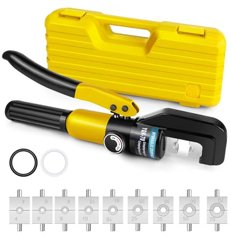 Crimpadora hidráulica con 9 matrices | Crimpadora manual para terminales de 4 – 70 mm², con 9 matrices, mango con resorte y estuche de almacenamiento