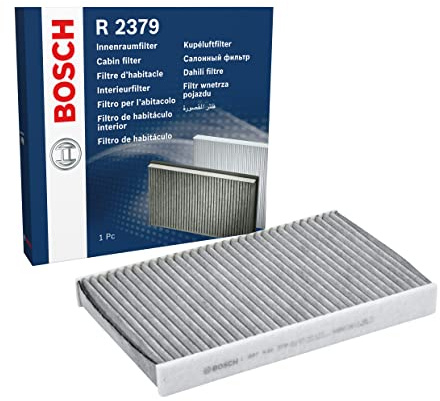 Bosch R2379 Filtre d'Habitacle à Charbon Actif de Remplacement - Contre les Mauvaises Odeurs, le Pollen et la Poussière pour un air plus pur à l’Intérieur du Véhicule