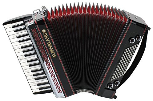 Alpenklang Pro Akkordeon III 72 MH Schwarz, 34 Diskant-Tasten aus Perlmutt | 72 Bässe, Kräftige, schnell ansprechende Helikon-Bässe, 6 Diskant-Register, 3 chörig im Diskant, Gewicht: 9 kg, 1 x Koffer