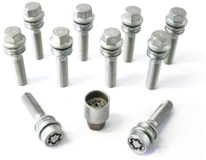 H&R Radschrauben Satz Kugelbund mit bewegliche Kugelbund R14 M14x1.50 - Länge 56mm - 10 Stück - inkl. Felgenschloss
