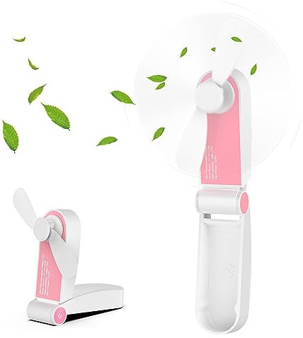Hianjoo Mini Handheld Fan, Soft Blade Small Handy Fan for Kids Girls Boys Portable Rechargeable Folding Pocket Fan with Adjustable 2 Speeds USB Cable for Home Office Travel Outdoor - Pink