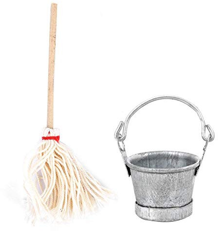Puppenhaus Mini Reinigungswerkzeuge 1:12 Miniatur Mopp Eimer Set Zubehör Kinderspielzeug DIY Simulierte Puppenhaus Dekoration Fotografie Requisiten
