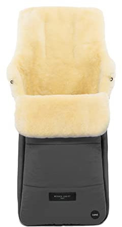WERNER CHRIST BABY, Lammfell-Fußsack AROSA LUXE – vollfelliger Buggy, Kinderwagen-Fußsack (Kinder ab 6 bis 36 Monate), aus medizinischem Fell, in Stone (grau)