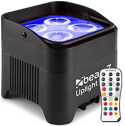 BeamZ BBP94W Uplight LED Par Strahler, 4x 12 Watt, bis zu 9h Akku, Bühnenbeleuchtung für DJ Pult, RGB-WA UV, Bühnenlicht, DMX-WLAN, Partylicht Musikgesteuert, Bühnenequipment, Fernbedienung