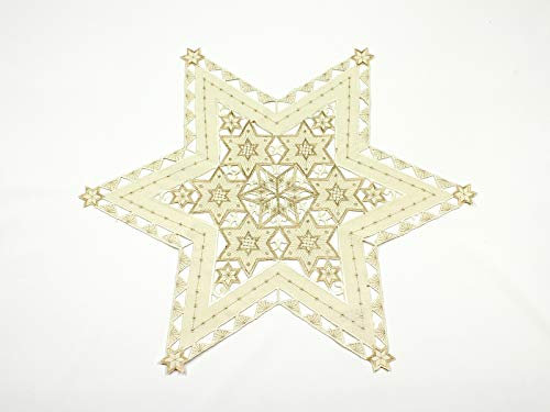 Haus und Deko Tischdecke 60 cm Ecru mit Gold Sterne Weihnachten Deckchen Advent Bestickt Untersetzer Mitteldecke