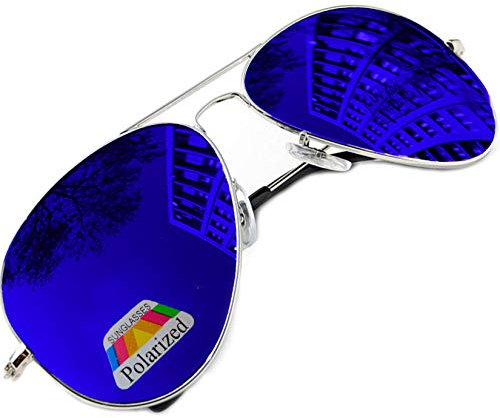 MFAZ Morefaz Ltd Vintage Retro Originale Pilota Specchiato Specchio Lente Polarizzata Occhiali Da Sole Air Force Unisex Vintage lente UV400, Blu a specchio, Taglia unica