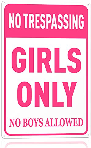 N A Girls Bedroom Sign - Funny No Trespassing Girls Only Metal Tin Sign Wall Decor Pink No Boys Allowed Bedroom Door, 8 x 12 inch