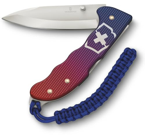 Victorinox Schweizer Taschenmesser Hunter Evoke Alox, Klappmesser Outdoor, 5 Funktionen inkl. 10 cm Klinge und Paracord-Anhänger, Blau/Rot