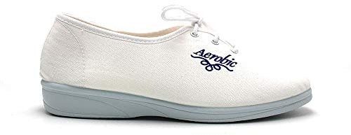 ALCALDE - Zapatilla cerrada blanca clásica de casa con cuña, cordones y suela de goma, para: Mujer