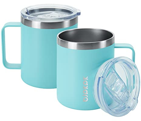 BJPKPK 2 pcs Insulated Coffee Mug, 14oz Insulated Tumbler with Lid, Stainless Steel Coffee Cups with Splash Proof Lid-Turquoise