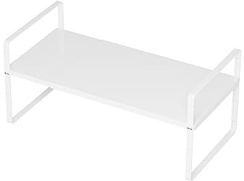 SANNO Erweiterbar Küchenregal, Faltbares Küchenschrank Regal Küchen Gewürzregal Organizer für Geschirr und Vorräte Stapelbarer Küchenablage Organizer für mehr Abstellfläche 10.24 W - Weiß