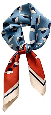 MEISEE 100% Pure Mulberry Silk Square Scarf 26x26-65CM Head Scarf for Women Natural Silk Neckerchief Printed Headscarf (Blue+orange)