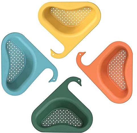 KLZUOPT Exquisite Bathroom Shelves Kitchen Sink Drain Basket Swan Drain Rack, Hanging Sink Strainer Basket Triangular Corner Drain Shelf for Food, Vegetables, Fruit(Size:3 pcs,Color:Yellow)