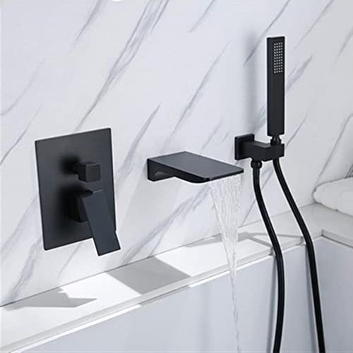 XJTNLB Badewannenarmatur Schwarz mit Handbrause Wannenarmatur Wasserfall Mischbatterie Badewanne Unterputz mit Handbrause Badewannenarmatur Schwarz Wasserfall mit Brause,Schwarz