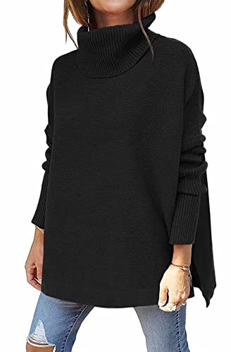 LIAOPUFUS Maglia Girocollo Invernale da Donna Nanica di Pipistrello Sciolto Comodo Grandi Dimensioni Maglione a Maglia (1-Nero,2XL)