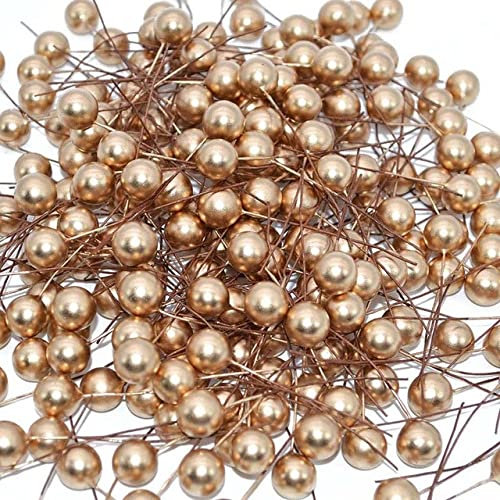 100/200/300 STÜCKE Weihnachten Rote Stechpalme Beeren Künstliche Blumen Staubblätter Schaum Beere Kirsche Für DIY Weihnachten Neujahr Kranz Geschenke Dekor, Goldbeeren, 300 Stück