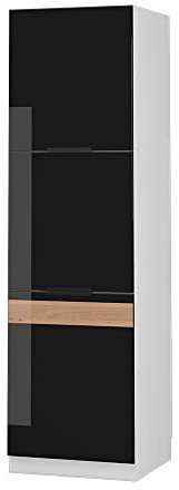 Vicco Oven housing cabinet Fame-Line, Black oak high gloss/White, 60 cm