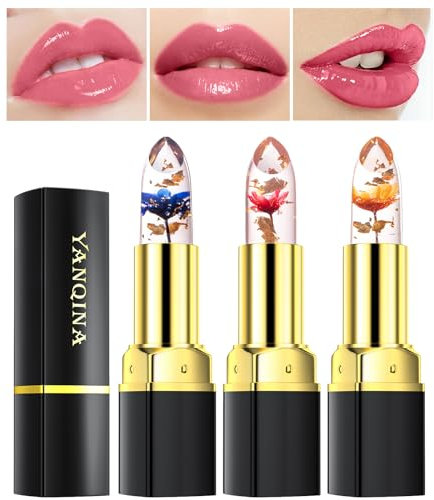 Bekoeen Set de rouge à lèvres changeant de couleur Flower Jelly, brillant à lèvres Magical Crystal, hydratation longue durée, dissimule les rides et ridules des lèvres (pink)