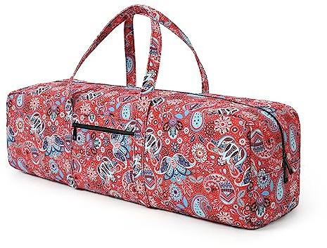 Boulder Bee | Yoga Mat Bag | Large Yoga Mat Carrier with Wet Pocket | Yoga Gifts | Gym Tote Bag for Women | Paisley Patterns (Red)