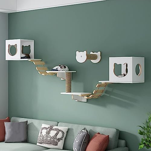 Kratzbaum Wand, Katzen Kletterwand, Wandklettergerüst für Katzen, 7er-Set, praktisch und platzsparend