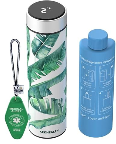 KEKHEALTH Borsa Termica per Insulina 1-3 Penne Temp-Display, Borsa Termica Medicinali, Porta Insulina Termico, Kit Diabetici con Impacchi di Ghiaccio, Etichetta QR originale(Verde)