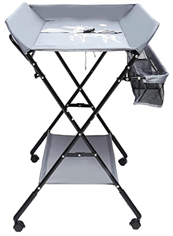 Quiltern Cambiador para bebé plegable, cambiador portátil, cambiador para niños, color gris oscuro con ruedas