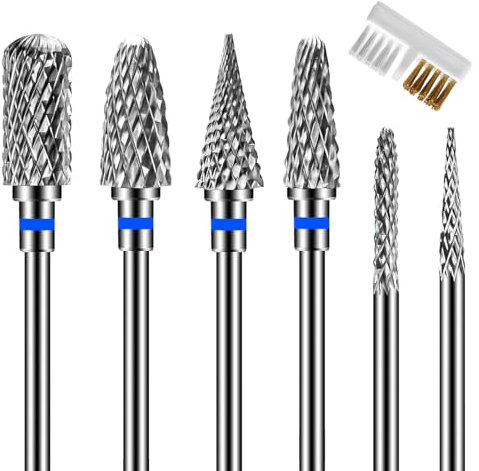 Lermende Bits für Nagelfräser Aufsätze: 3/32 Zoll(2,35 mm) 6 Stück Nagelfräser Bits, Hartmetall Bits für Nagelfräser, Fräser Bit für Gelnägel Acrylnägel Naturnägel-Mittlere Nagel Bits